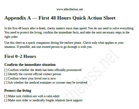 Preview of First 48 Hours Quick Action Sheet
